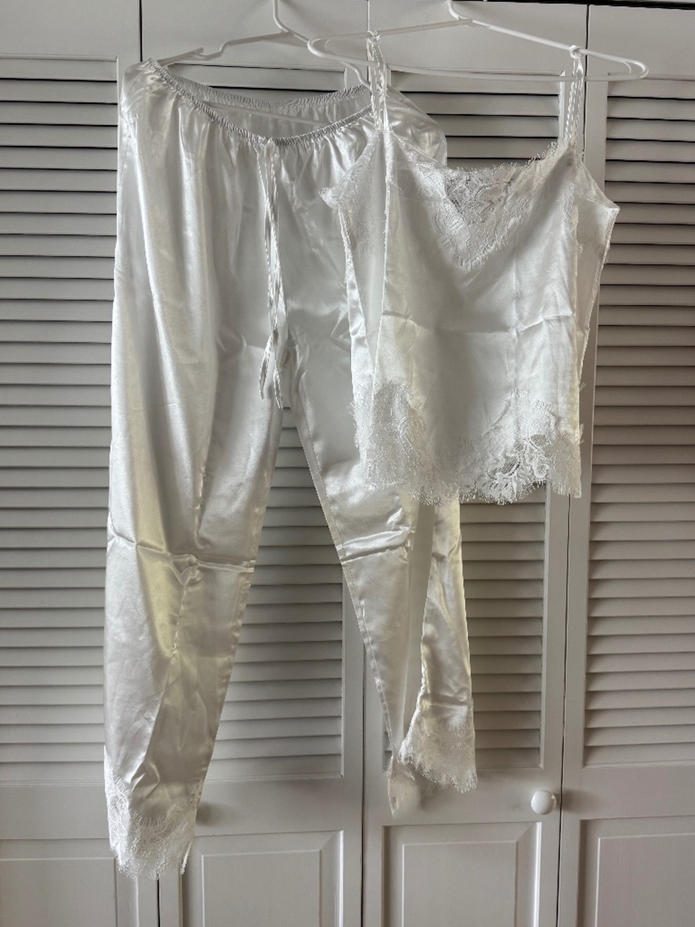 Ivory satin adjustable with lace details PJ pant & camisole set
